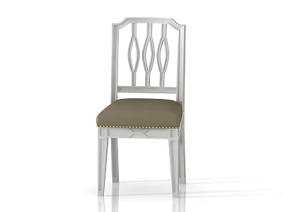 Elegant White Frame Dining Chair With Carved Backrest And Brown Padded Seat 3d model