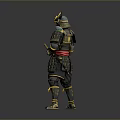 Man Wearing Traditional Samurai Armor With Golden Accents And Sword