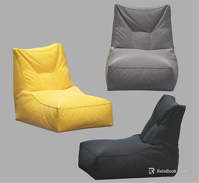 Comfortable Bean Bag Chairs in Yellow Grey and Dark Grey Modern Design 3d model 