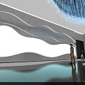 Modern Interior Space With Wave Like Dripping Design People Taking Photos And Perforated Wall