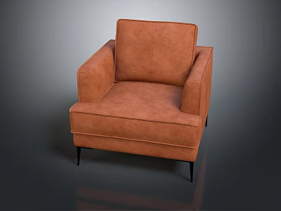 Modern Brown Leather Single Sofa With Armrests And Black Slim Legs Design 3d model