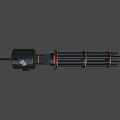 Game Movie Character Heavy Weapon With Multiple Barrels Black Body Red Accents White Symbols