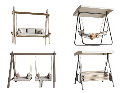 Various Stylish Swing Chair Designs With Wooden Metal Frames Canopy And Cushioned Single Double Seats 3d model