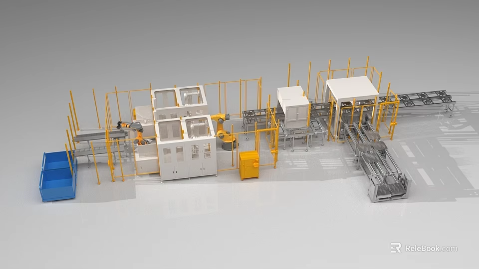 Advanced Automated Industrial Equipment Production Line With Metal Frames And Control Units 3d model 