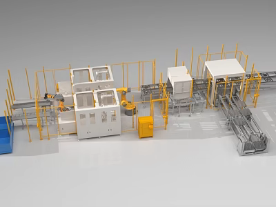 Advanced Automated Industrial Equipment Production Line With Metal Frames And Control Units 3d model