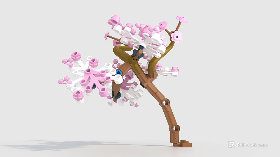 Creative Building Blocks Cherry Blossom Tree With Pink White Flowers And Brown Trunk 3d model 