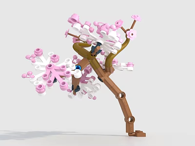 Creative Building Blocks Cherry Blossom Tree With Pink White Flowers And Brown Trunk 3d model