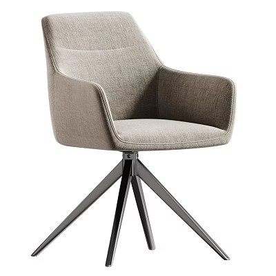 Light Gray Fabric Single Chair with Armrests and Metal Tripod Base Modern Design 3d model