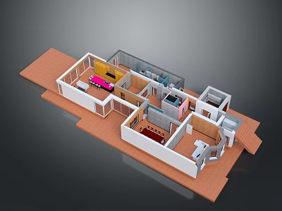 Pet Friendly 3D House Floor Plan With Living Room Bedroom And Furniture 3d model