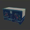 Blue Decorative Painted Box With Floral Patterns Lock White Lid And Decorative Feet