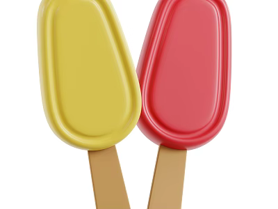 Colorful Ice Cream Bars with Yellow and Red Popsicles on Wooden Sticks 3d model