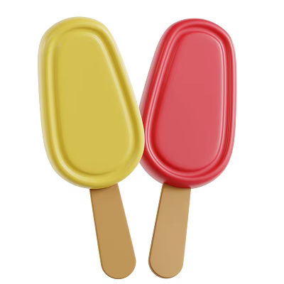 Colorful Ice Cream Bars with Yellow and Red Popsicles on Wooden Sticks 3d model
