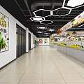 Supermarket Interior With Fresh Produce Vegetable Fruit Shelves And Customers Shopping