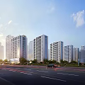 Modern High rise Residential Building Exterior With Trees Road Cars And Blue Sky View