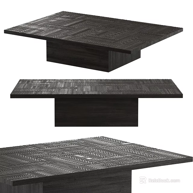Dark Wood Coffee Table With Textured Surface And Modern Design 3d model