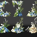 Elegant Blue and White Flower Vase Arrangements with Green Leaves and Designs