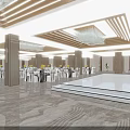 Elegant Banquet Hall Interior With Luxurious Chandeliers Tables Chairs And Flower Decorations