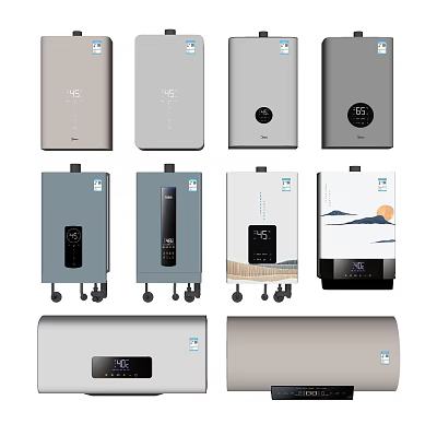 Various Modern Electric Water Heaters for Daily Use with Digital Displays and Colorful Designs 3d model