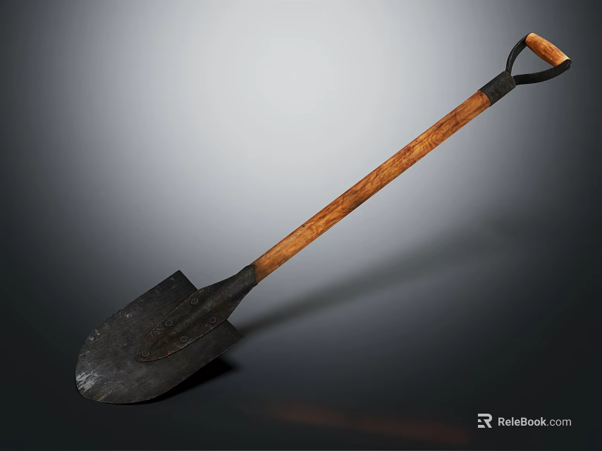 Heavy Duty Durable Shovel with Black Steel Blade and Wooden Loop Handle for Hardware Tools 3d model 