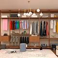 Modern Open Wooden Wardrobe Interior With Colorful Hanging Clothes Folded Shelves And Accessories