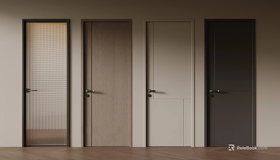 Modern Interior Doors With Various Styles Wooden White Dark And Striped Panel Design 3d model 