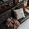 Mid Century Modern Leather Sofa And Glass Coffee Table Set For Cozy Home Living Room
