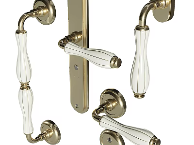 Elegant Brass And White Ceramic Door Handles With Classic Lever And Knob Designs For Home Decor 3d model