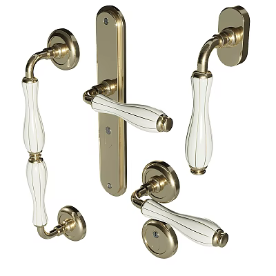 Elegant Brass And White Ceramic Door Handles With Classic Lever And Knob Designs For Home Decor 3d model