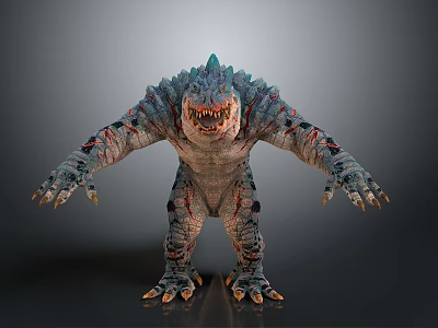 Fierce Reptilian Monster Animal Standing With Sharp Teeth Scales Claws And Scars 3d model