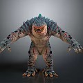 Fierce Reptilian Monster Animal Standing With Sharp Teeth Scales Claws And Scars