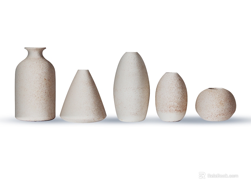 Minimalist Ceramic Vases In Varied Shapes And Matte Finish For Home Decor 3d model 