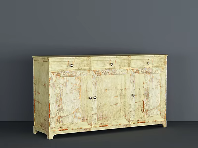 Vintage Distressed Wooden Console Cabinet With Storage Drawers And Carved Doors Design 3d model