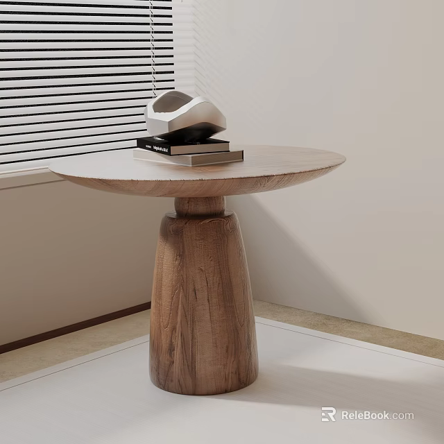 Round Top Side Table With Natural Wood Grain Base And Decorative Books 3d model 
