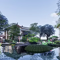 Traditional Chinese Garden Landscape With Pond Rocks Trees And Classic Architecture