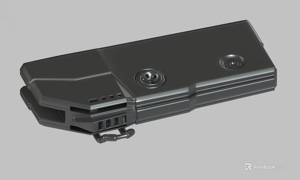 Black Plastic Rectangular Mechanical Component With Screw Holes And Connector 3d model 