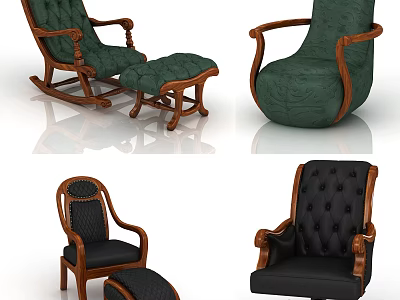 Vintage Leisure Chairs With Wooden Frame Upholstered Fabric Rocking Design And Tufted Details 3d model