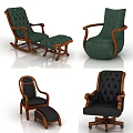 Vintage Leisure Chairs With Wooden Frame Upholstered Fabric Rocking Design And Tufted Details