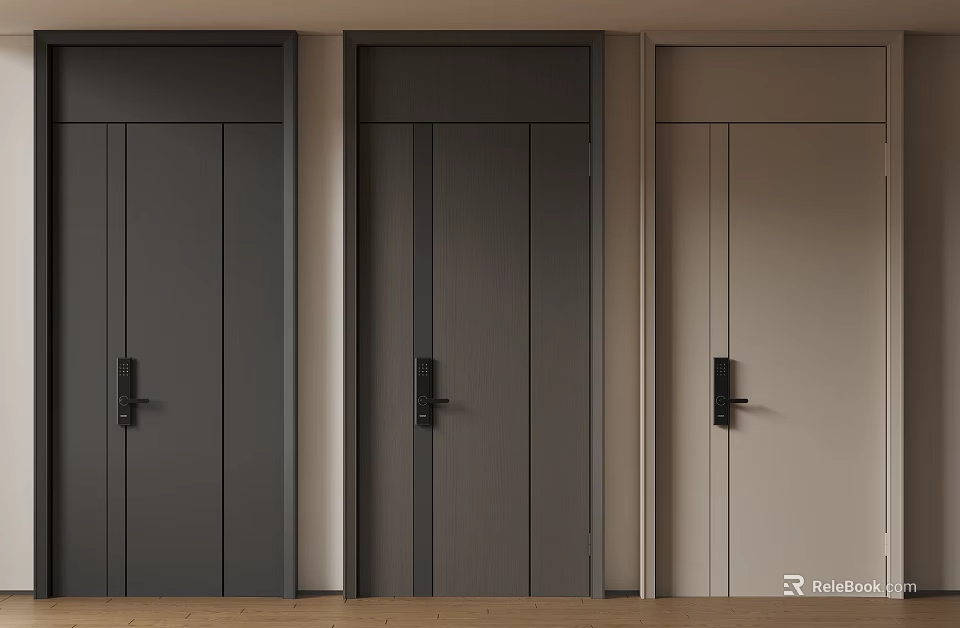 Stylish Modern Security Doors With Panel Design Variations And Metal Handles 3d model