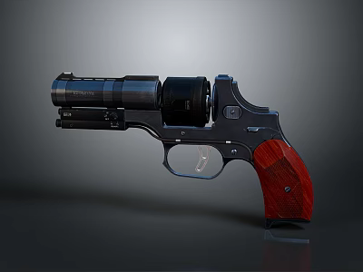Classic Revolver With Black Barrel Metal Body And Red Wooden Grip Design 3d model