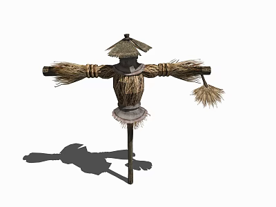 Scarecrow Agricultural Equipment With Straw Body Hat And Bird Deterrent For Farm Use 3d model