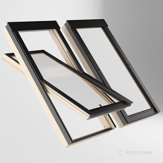 Modern Casement Windows With Black Frame And Transparent Glass In Open Position 3d model 