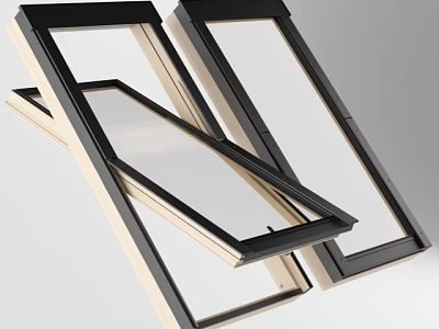 Modern Casement Windows With Black Frame And Transparent Glass In Open Position 3d model