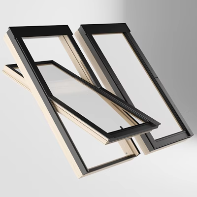 Modern Casement Windows With Black Frame And Transparent Glass In Open Position 3d model