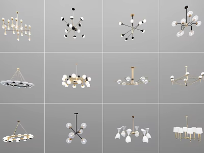 Modern Chandeliers In Various Styles With Geometric Spherical And Metal Designs 3d model