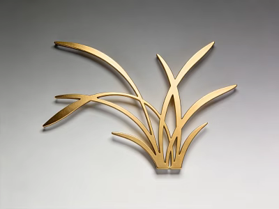 Golden Metal Abstract Plant Leaf Sculpture Modern Art Wall Decor Piece 3d model