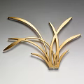 Golden Metal Abstract Plant Leaf Sculpture Modern Art Wall Decor Piece