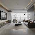 Modern Minimalist Living And Dining Room Interior With Black Leather Sofa And Stylish Home Decor