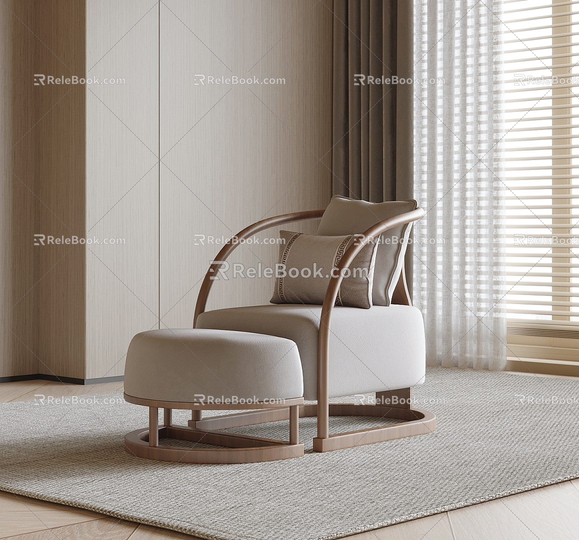 Leisure Chair Single Sofa Single Chair Footstool 3d model