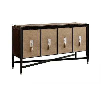 Modern Entryway Console Cabinet With Dark Wood Frame Light Doors And Metal Handles 3d model
