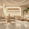 Modern Beauty Salon Interior With Soft Lighting Comfortable Chairs And Green Plants